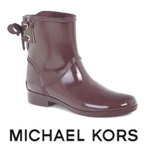 Michael Kors Larson Violet Lace-Up Bow-tie Winter Rain Boots EUC Fur Lined sz 7